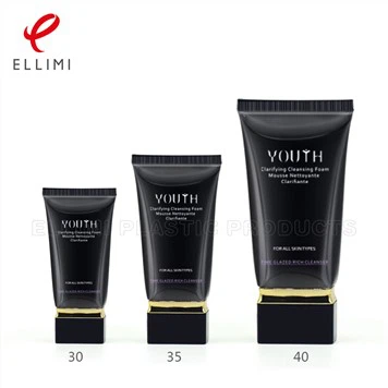 स्क्वायर ढक्कन के साथ ब्लैक कॉस्मेटिक ट्यूब